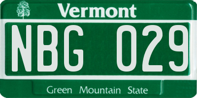 VT license plate NBG029