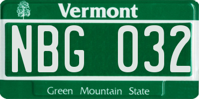VT license plate NBG032