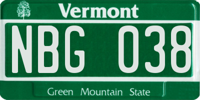 VT license plate NBG038