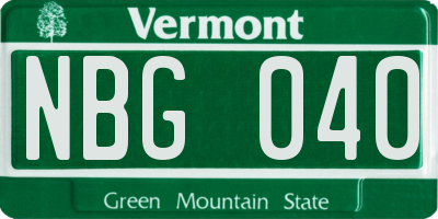 VT license plate NBG040