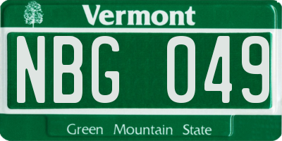 VT license plate NBG049