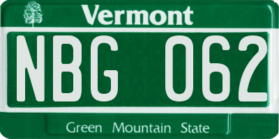 VT license plate NBG062
