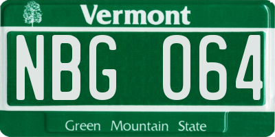 VT license plate NBG064