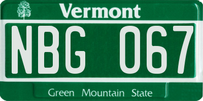 VT license plate NBG067
