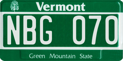 VT license plate NBG070