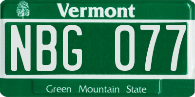 VT license plate NBG077