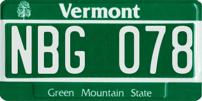 VT license plate NBG078