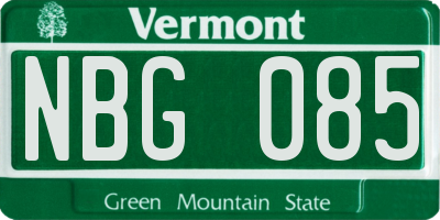 VT license plate NBG085