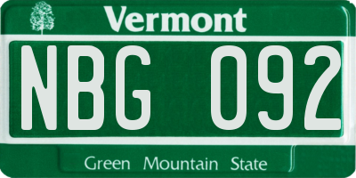 VT license plate NBG092