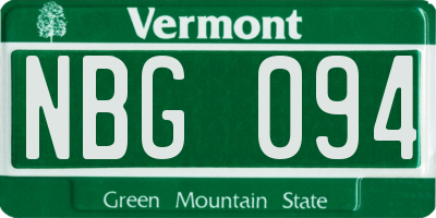 VT license plate NBG094