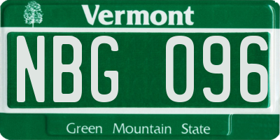 VT license plate NBG096