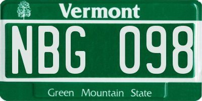 VT license plate NBG098