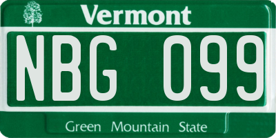 VT license plate NBG099