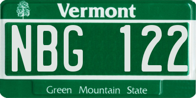 VT license plate NBG122