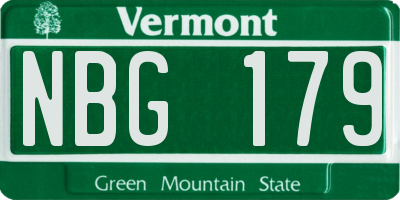 VT license plate NBG179