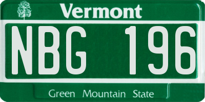 VT license plate NBG196