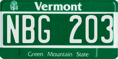 VT license plate NBG203