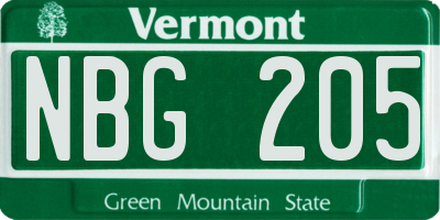 VT license plate NBG205
