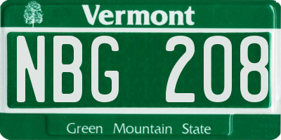VT license plate NBG208