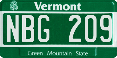 VT license plate NBG209