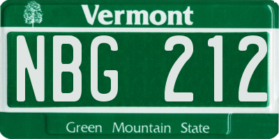 VT license plate NBG212