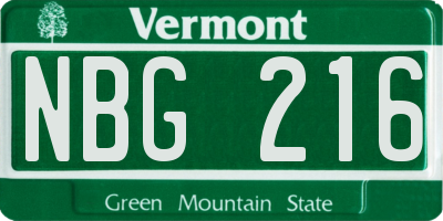 VT license plate NBG216