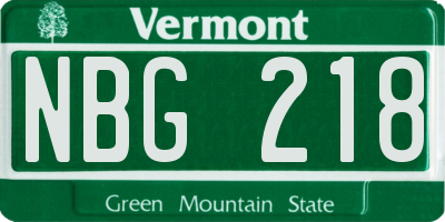 VT license plate NBG218