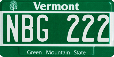 VT license plate NBG222
