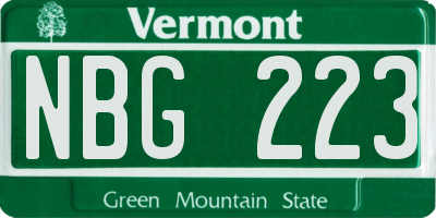 VT license plate NBG223