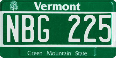VT license plate NBG225