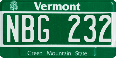 VT license plate NBG232