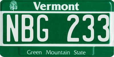 VT license plate NBG233