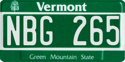 VT license plate NBG265