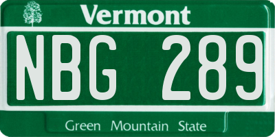 VT license plate NBG289
