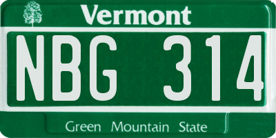 VT license plate NBG314