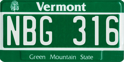 VT license plate NBG316