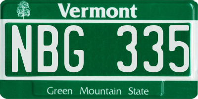 VT license plate NBG335