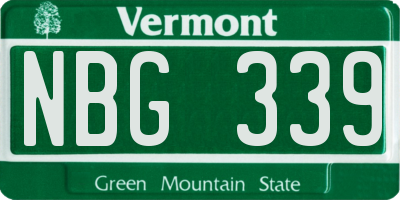 VT license plate NBG339