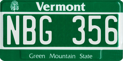 VT license plate NBG356