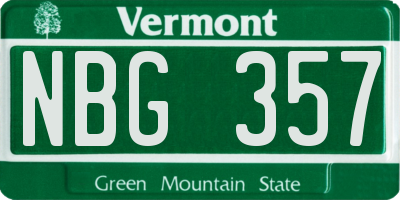 VT license plate NBG357