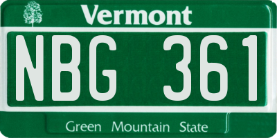 VT license plate NBG361