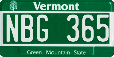 VT license plate NBG365