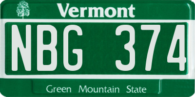 VT license plate NBG374