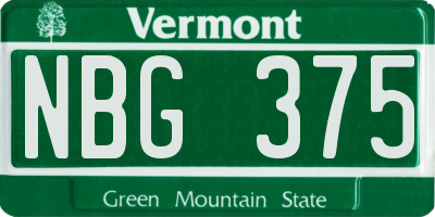 VT license plate NBG375