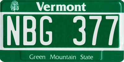 VT license plate NBG377