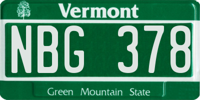 VT license plate NBG378
