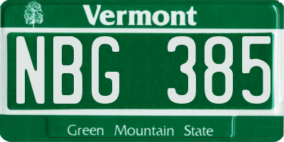VT license plate NBG385
