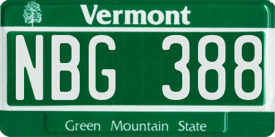 VT license plate NBG388