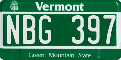 VT license plate NBG397