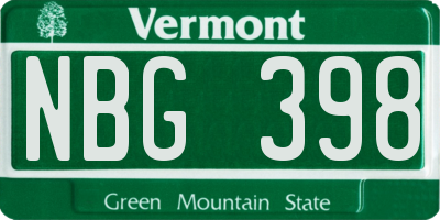VT license plate NBG398